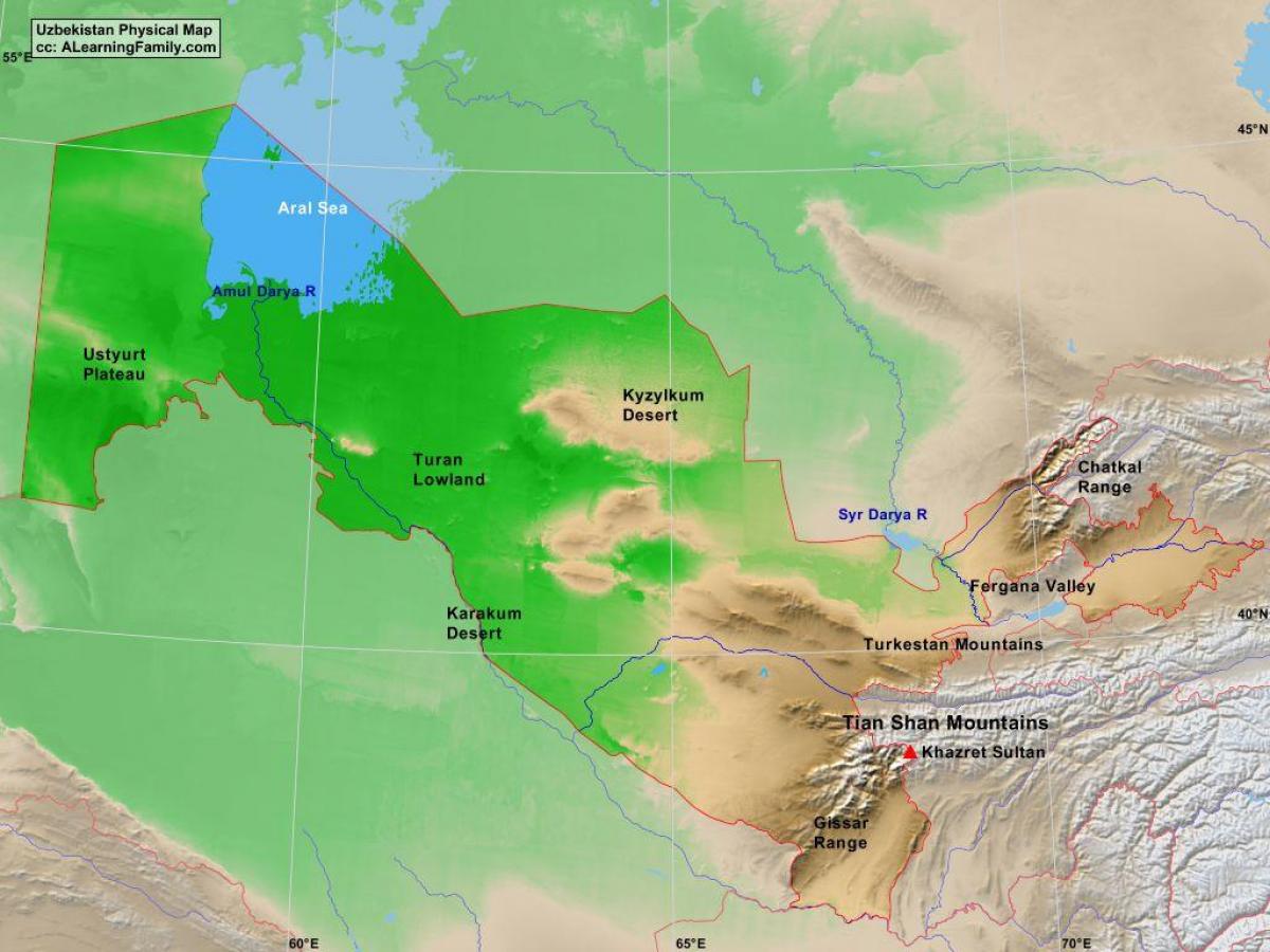 karta över fysiska Uzbekistan