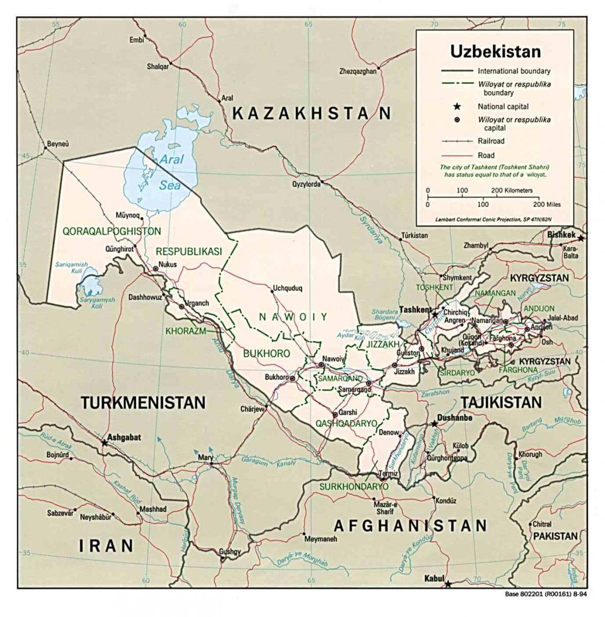 karta Uzbekistan omgivande länder