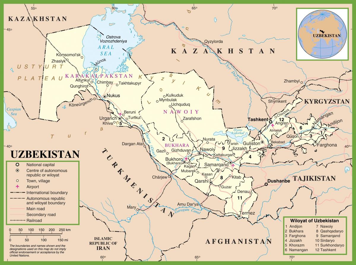 karta över Uzbekistan politiska 